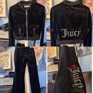 NWOT iconic Y2K style Juicy Couture Black Jumpsuit with Rose Embroidery